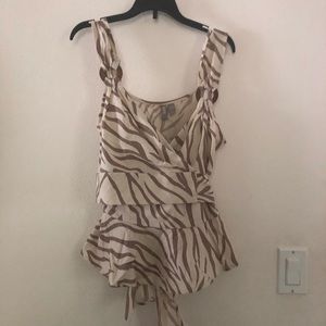 Cute Wrap Top with Stripes and Wood Detail